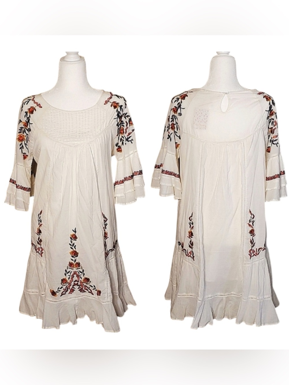 Free People Pavlo Cotton Embroidered Cottage Peasant Babydoll Cotton Dress L - Picture 6 of 11